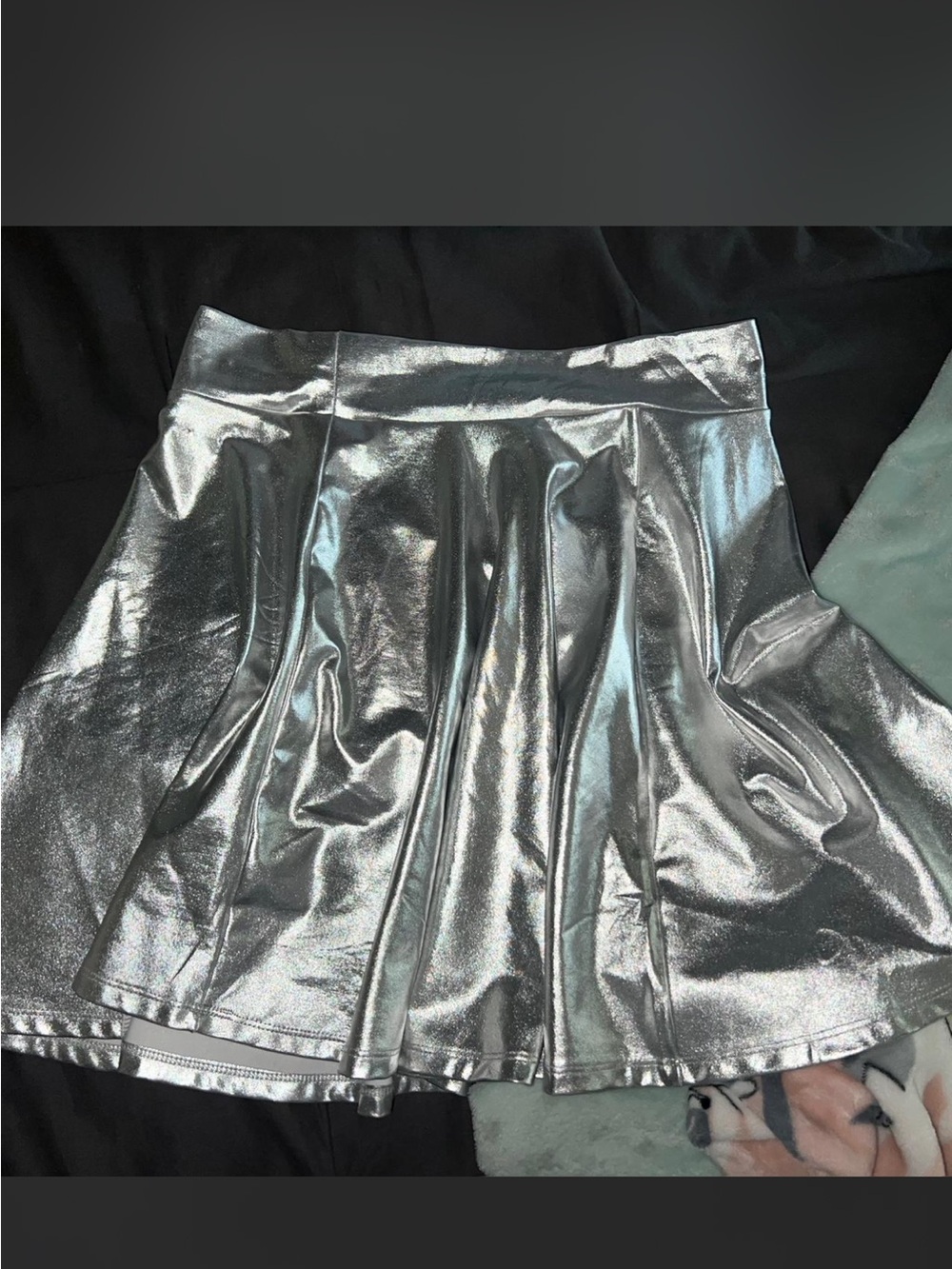 Metallic Silver Flare Mini Skirt - Women's